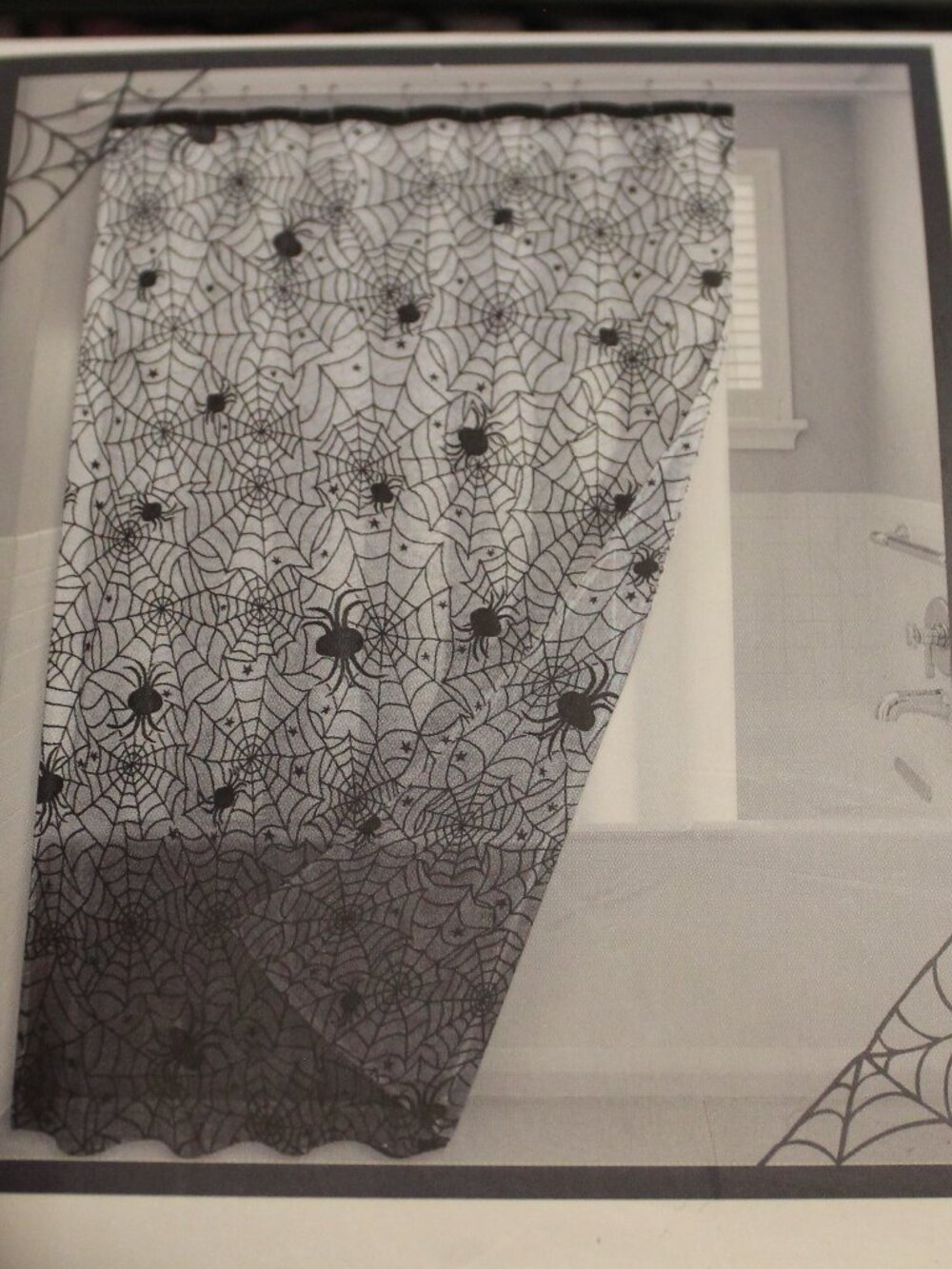 Halloween Sheer Black Lace Spiderweb Shower Curtain Set NWT